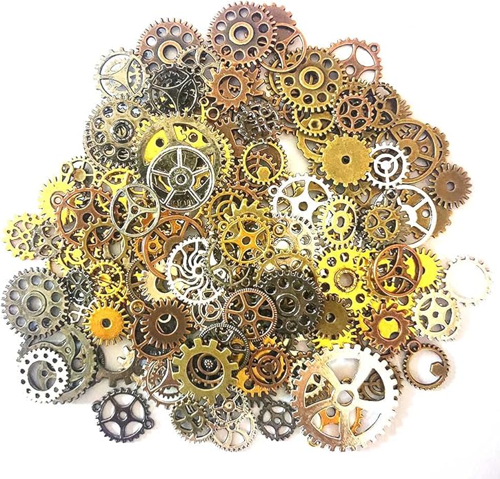 300 Gram Assorted Vintage Antique Steampunk Gears Charms Watch Cog Wheel Sets 5 Color