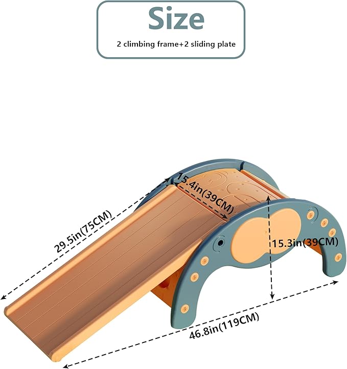 Children's Indoor Climbing Slideway Swing Playground 4-in-1 Function: Slide, Rock Climbing, Balance Board and Cradle Safe and Solid Montessori Toys Blue（1 Climbing Frame+1 Sliding Plate）