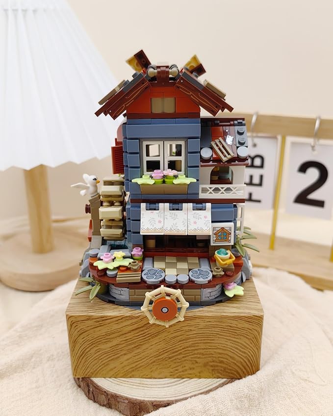 Music Box Building Blocks Set, Japanese Rustic Style Windmill House Toy Set, Mini Farm House MOC Creative Model, Gifts Idea for Kids Adults, Mini Blocks 799pcs (1239)