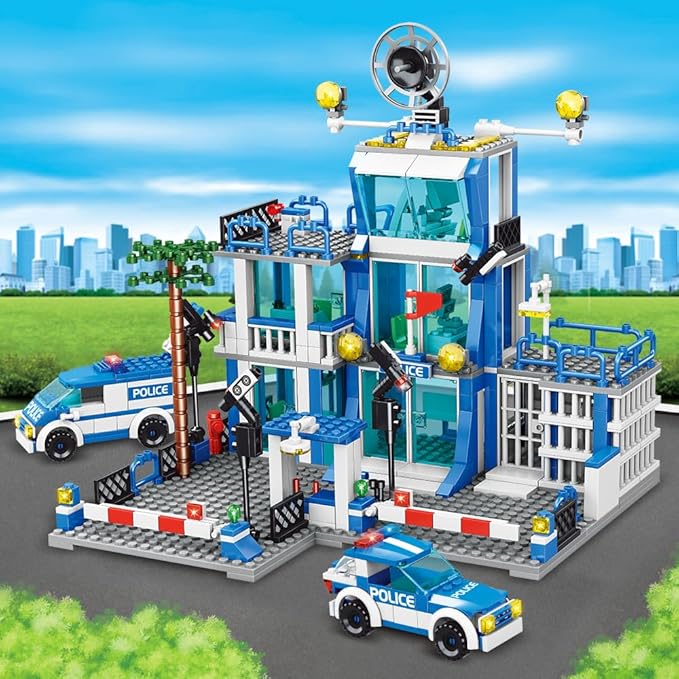 City Police Station Building Sets, 570pcs City Police Sets Toy Building Bricks Kit, Compatible with Lego，Gift for Boys 6-12