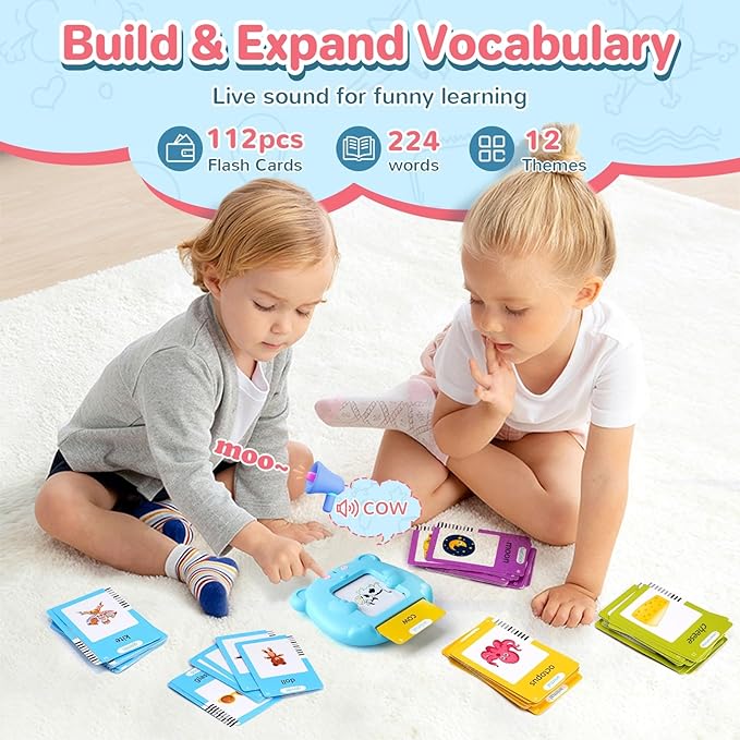 Talking Flash Cards for Toddler 1-6 Year Olds, Learning Montessori Toys with 224 Sight Words, Pocket Speech for Toddlers Therapy Toys, Children's Sensory Preschool Learning Educational Birthday Gifts