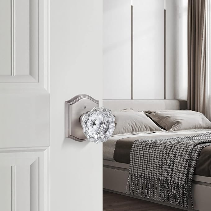 Premium Glass Door Knobs for Interior Doors, Bathroom Bedroom Door Knobs with Lock, Door Knobs Interior Brushed Nickel