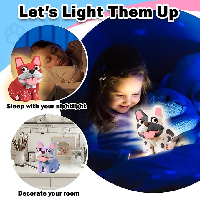 FUNZBO Paint Your Own Dog French Bulldog Lamp Kit - Arts and Crafts Supplies Puppy Painting Kits for Kids Teens Adults, DIY Night Light Toys for Toddlers Girls Boys Birthday Easter Holiday Gifts