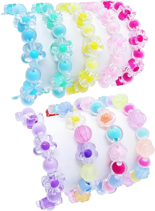 9 PCS Cute Kids Bracelets for Girls Pink LOVE Beaded Bracelets Little Girls Costume Jewelry Princess Party Favors Pretend Play Birthday Easter Christmas Valentines Toddler Jewelry