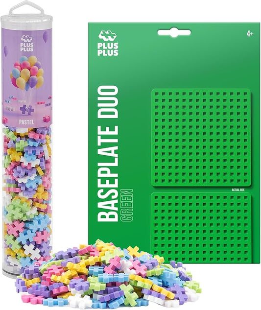 PLUS PLUS 240 Piece Interlocking Building Blocks for Kids, Open Ended Connecting Toys, STEM Bin Mini Manipulatives - Pastel Mix Play Tube & Baseplate