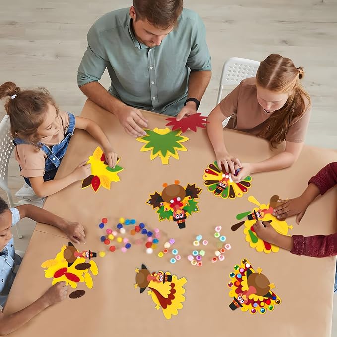 24Pcs Thanksgiving Crafts for Kids - Fall Turkey DIY Felt Art Kits Bulk Toys for Classroom Activities Party Games Ages 3-5, 4-8, 8-12