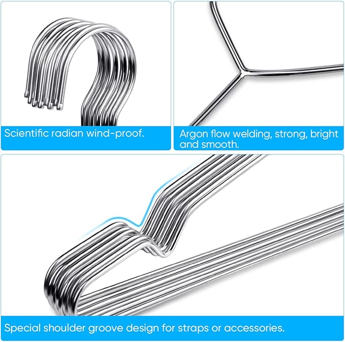 Fayleeko Wire Coat Hangers 40 Pack Strong Heavy Duty Stainless Steel Metal Ultra Thin Space Saving Clothes Hangers 16.5 Inch