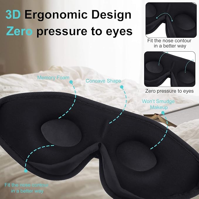 2 Pieces 3D Sleep Mask for Kids Memory Foam Contoured Eye Mask, Travel Sleep Eye Cover with Adjustable Strap, 3D Blindfolds(Black and Green)