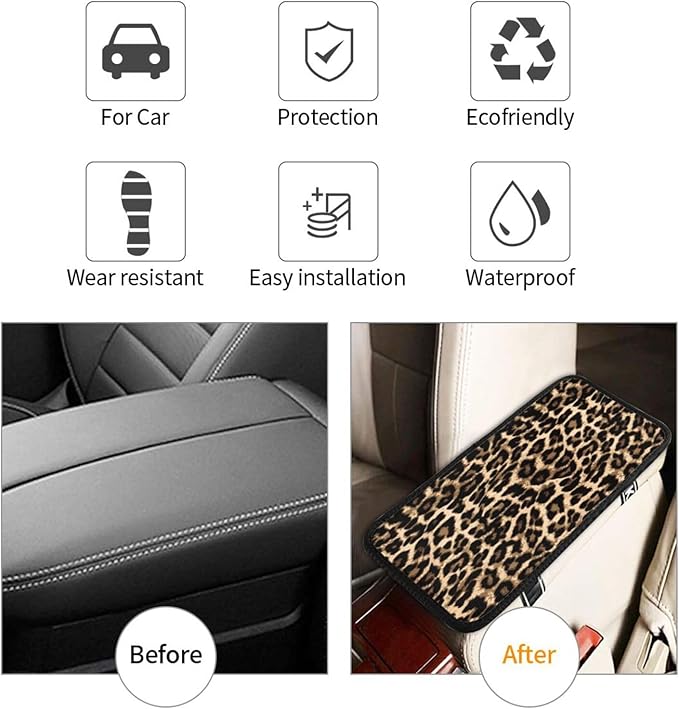 DORKEIXIA Leopard Cheetah Print African Animal Hunting Auto Center Console Armrest Pad Universal Car Center Console Cover Seat Box Cover for Sedan, Van, SUV, Truck Car Accessorie