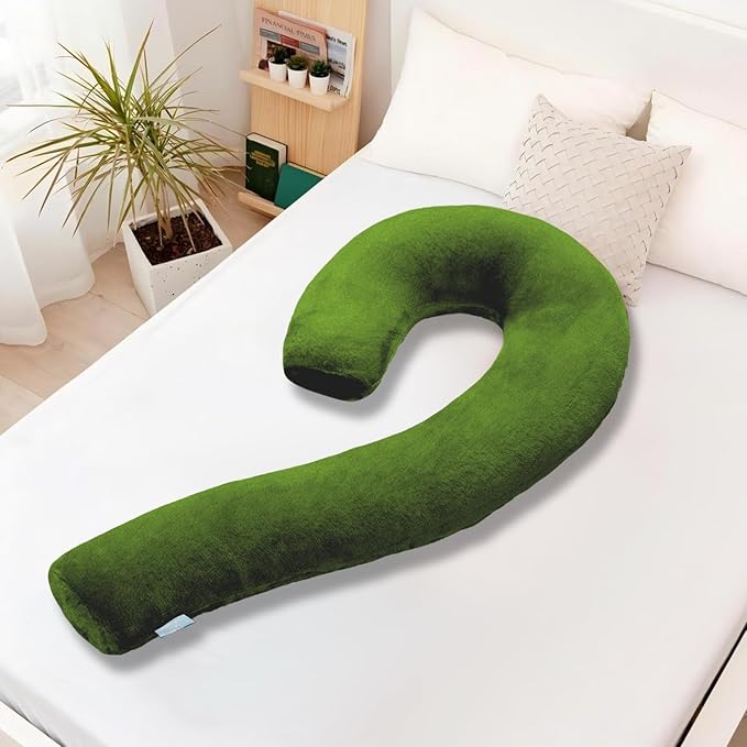 Body Pillow for Adults - Soft Long Bed Pillows Insert for Sleeping - Shredded Memory Foam and Removable Washable Cover - Swan Shaped Side Sleeper Pregnancy Pillow 49 Inch (Green)