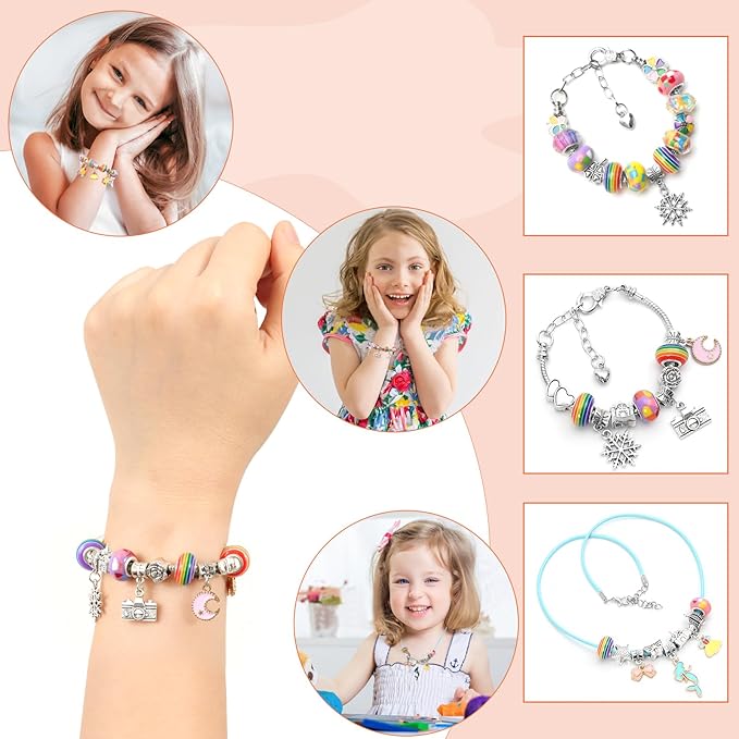 Charm Bracelet Making Kit for Girls 3-12, Kids Jewelry Making Kit 66Pcs Jewelry Kits for Girls Ages 8-12 Jewelry Maker Craft Necklace Birthday Christmas Gifts with Initial Jewelry Organizer Box - H