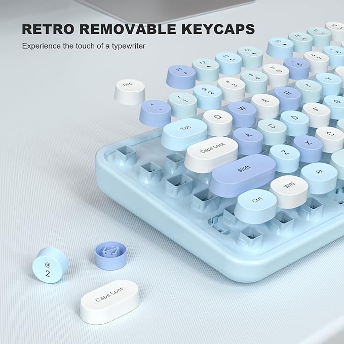 MOFII Computer Keyboards Wired, Plug Play USB Full Size Typewriter Keyboard, Cute Colorful Aesthetic Keyboard with Foldable Stands for Windows PC Laptop (Blue Colorful)