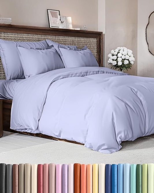 CGK Unlimited Duvet Cover King Size Set - Extra Soft King Size Duvet Cover 104 x 90 with 2 Pillow Shams - Hotel Quality, Fade Free w/Zipper Closures & Ties - Bedding and Bed Linens Set (Lavender)