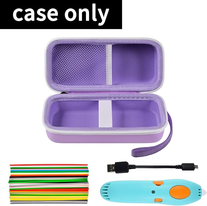GWCASE Case Compatible with 3Doodler Start+ Essentials for 3D Pen Set for Kids, Storage Organizer Carrying Holder Fit for Printing Pens, Plastic Refill Blister, Micro-USB Charger (Box Only)-Purple
