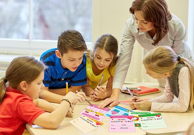 FaCraft Find 5 Difference Valentines Day Cards for Kids Classroom School Valentines Gifts Cards for Kids Boys Girls School Classroom Valentines Party Favors Valentines Exchange Cards with Envelopes