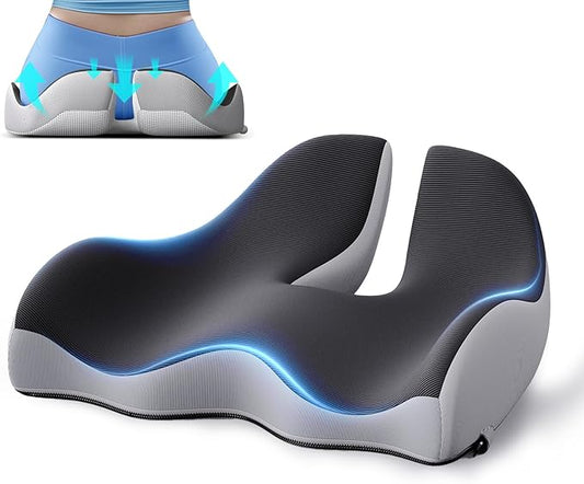 Benazcap X Large Memory Seat Cushion for Office Chair Ergonomic Cushions Butt Pillow for Pressure Relief Sciatica & Pain Relief Memory Foam for Long Sitting for Gaming Chair and Car Seat-Black & Grey