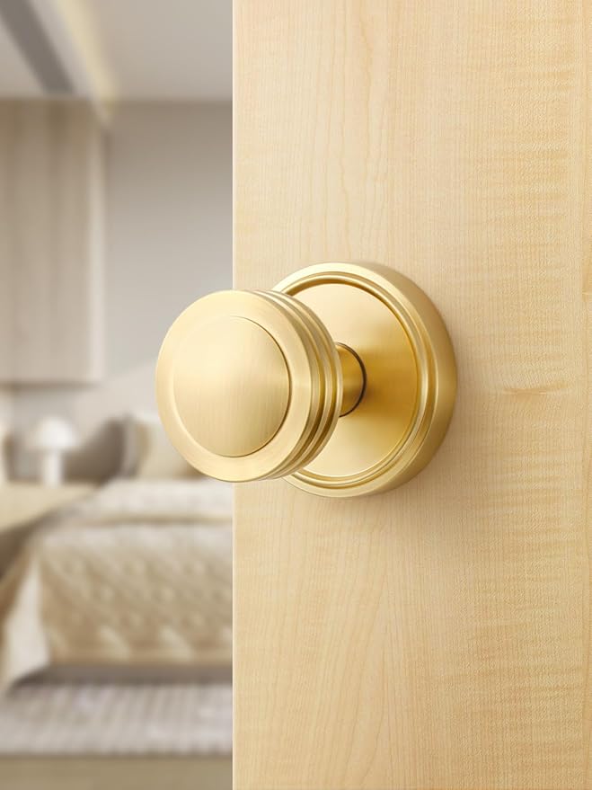 2 Pack Dummy Gold Door Knobs Satin Brass Interior Dummy Door Handle Single Sided Decorative,Zinc Alloy
