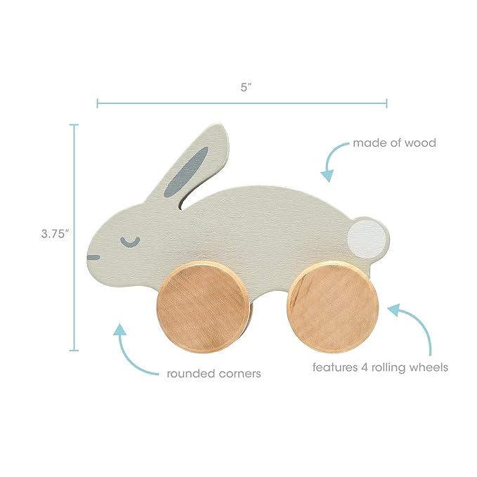 Pearhead Wooden Toy Bunny, Push and Pull Montessori Baby and Toddler Toy, Baby Girl or Baby Boy Nursery Accessory