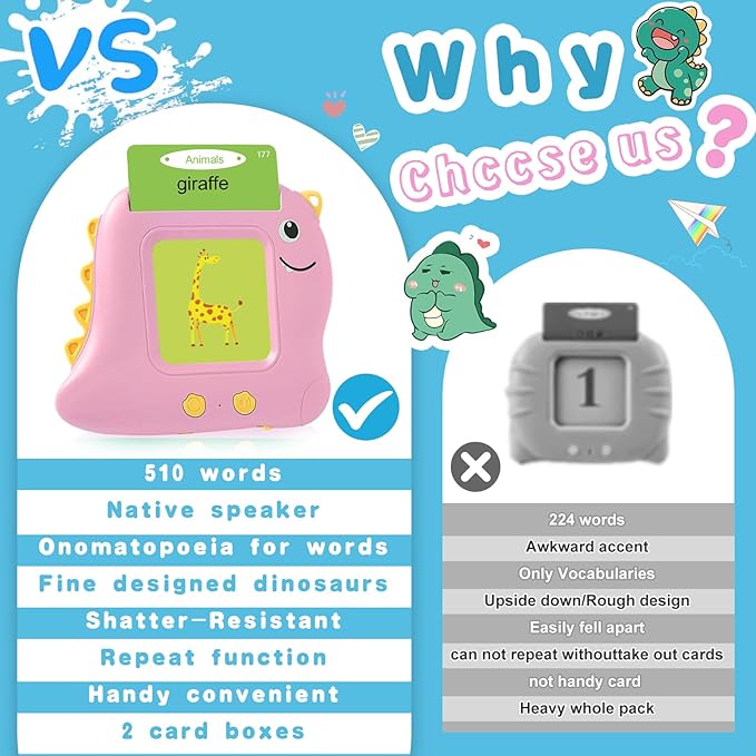 510 Words Pocket Speech Talking Flash Cards - Montessori Speech Buddy Early Learning Speech Buddy Flashcards for Toddlers, Audible Educational Device Speech Therapy Materials Development Sensory Toys