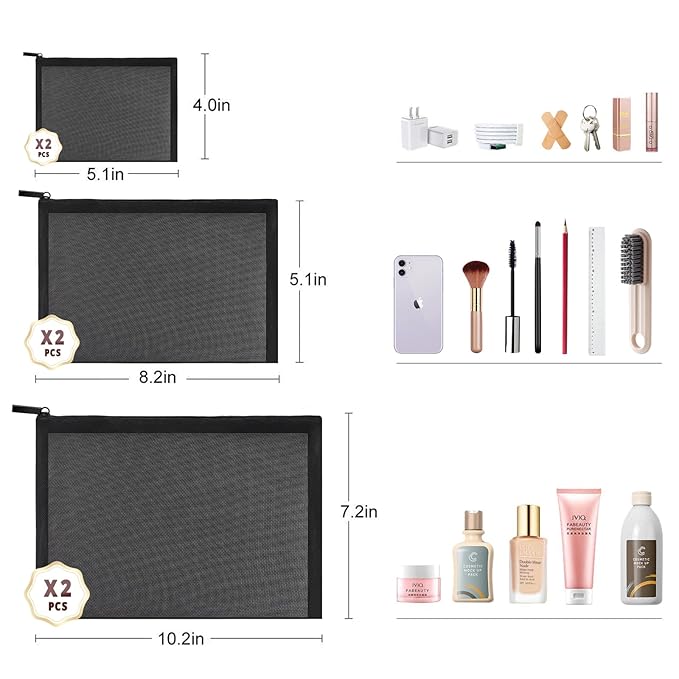 EASYFUN 6 Pieces Mesh Cosmetic Bag With Zipper Portable Travel Organizing Zipper Pouch Toiletries Makeup Pouches For Home Travel Accessories Diaper Bag