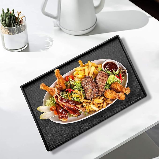 17.7 x 13 Inches Extra Large Solid Wood Serving Tray for Tea Coffee Table Snack Food Meals Serving Plate Kitchen Party Bar Breakfast Server with Raised Edges Black Wooden Decorative Ottoman Tray