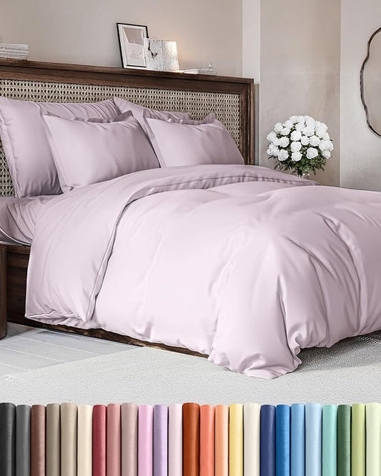 Duvet Cover Full Size Set - Extra Soft Full Size Duvet Cover 80 x 90 with 2 Pillow Shams - Hotel Luxury Easy Care & Fade Free w/Zipper Closures & Ties - Comfy Breathable Bedding Set (Light Lavender)