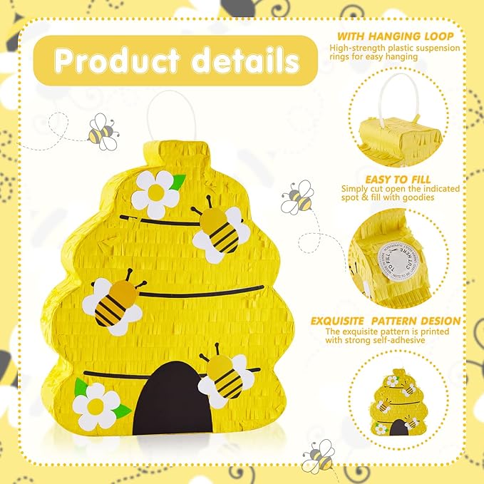 Lewtemi Beehive Gender Reveal Piñata Beehive Themed Party Piñata with Blindfold, Stick and Confetti Gender Reveal Supplies for Baby Shower Girl Boy Birthday Party Decorationsk