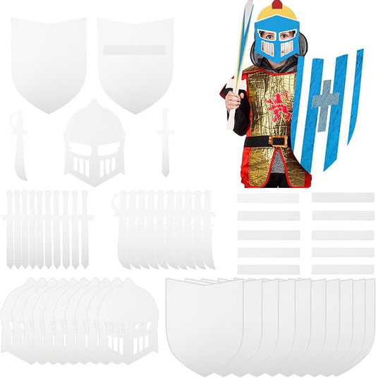 40 Pcs DIY Knight Play Set Includes Blank Cardboard Shields Shield Masks Swords Knife Color Your Own Knight Mask with Handles for School Knight Crafts Play Castle Activities Dramatic Party Decorate