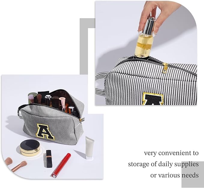 YOOLIFE Gifts for Women Teen Girls Kids - Initial Makeup Bag Cosmetic Bag Toiletry Pouch, Personalized Birthday Gifts for Women Girls Mom Daughter Sister Friends, Black M