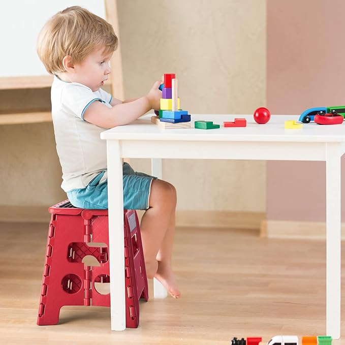 ACKO Folding Step Stool - 13" Height Premium Heavy Duty Foldable Stool for Kids and Adults, Kitchen Garden Bathroom Stepping Stool (1 Pack) Dot Red