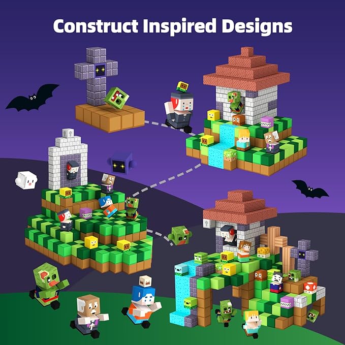 GobiDex 100PCS Magnetic Blocks Game-Based Kid Building Toys for Boys Girls 3+, Build MagWonder World with Zomblock Magnets Cubes, Upgraded STEM Game Sensory Gift for Christmas Birthday