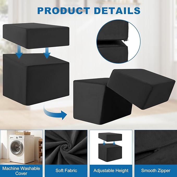 Adjustable Foot Rest for Under Desk at Work,Suitable for Offices Gaming Homes Air Travel and Features a Zippered Connection Design and Under Desk Leg Rest,Removable and Washable Fabric Cover(Black).