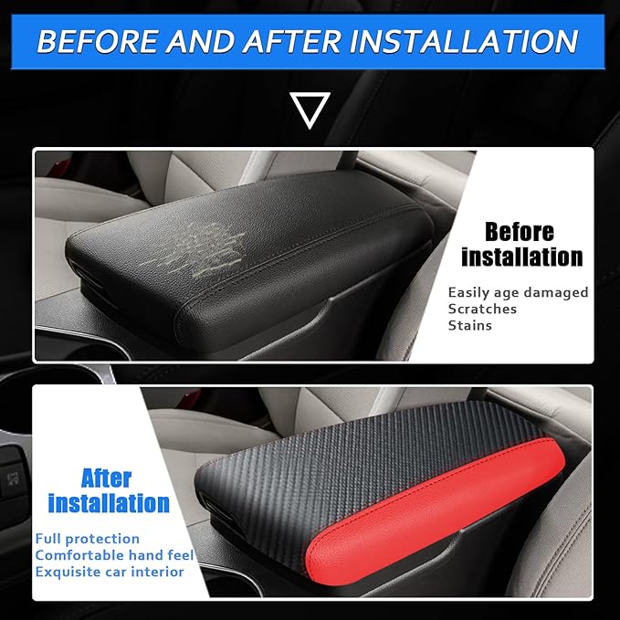 XYHGM Car Center Console Armrest Cover for Kia Optima 2011 2012 2013 2014 2015 Leather Anti-Scratch Central Arm Rest Box Lid Seat Cover Protector Cushion Saver Interior Accessories(Carbon Fibre+Red)