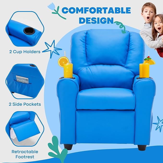 JC HOME Candy Kids Reclining Chair Leather Recliner Sofa Toddler Youth Children Child Ages 1-6
