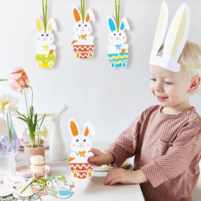 Fennoral 24 Pack Easter Bunny Craft for Kids Make You Own Easter Rabbit Foam Stickers Ornament DIY Easter Arts and Crafts for Easter Party Decoration Easter Gifts