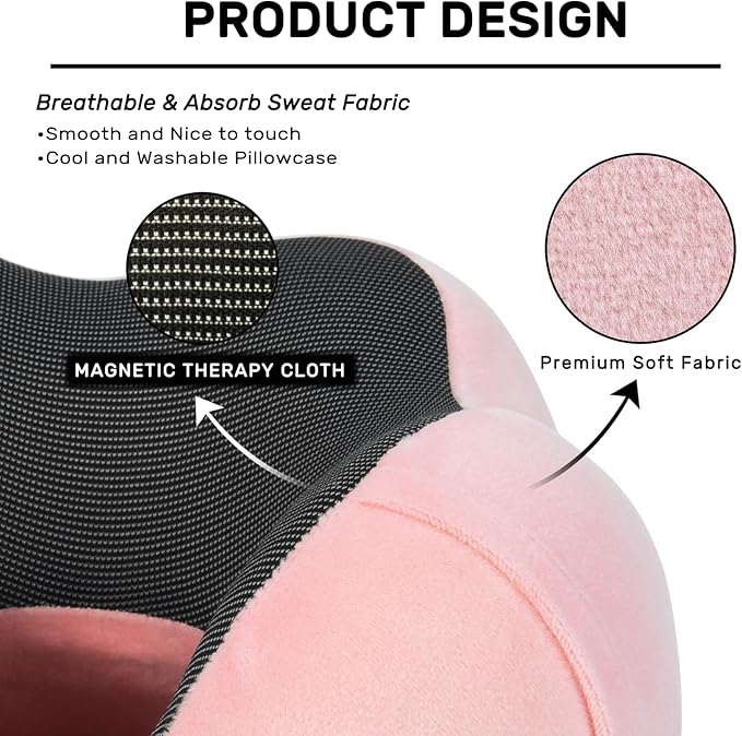 urnexttour Neck Pillow Airplane-2 Pack Memory Foam Travel Pillow, Soft Support Travel Neck Pillow for Travelling, Sleeping Rest, Car, Train and Home Use (Black&Pink)