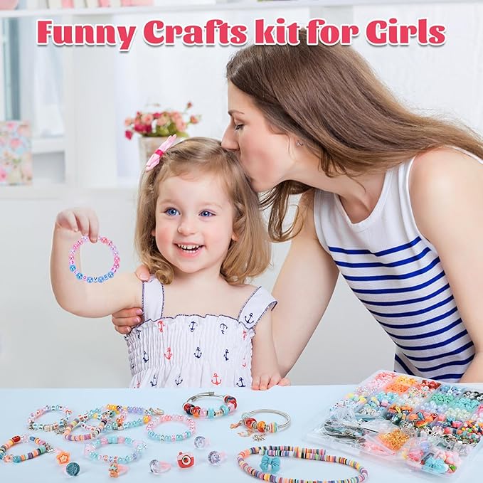 AIPRIDY 3200 Pcs Unicorn Jewelry Activity Kit,Clay Beads Bracelet Making Kit,Flat College Style Beading for Friendship Jewelry Making,Crystal Time Gem Ring Gifts,DIY Crafts for Teen Girls(Pink)