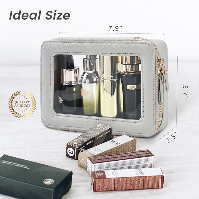 Aveniee Clear Makeup Bag Organizer,Travel Toiletry Bag for Women,Waterproof Cosmetic Pouch with Zippers,Car Accessories Organizers and Storage Case,Grey