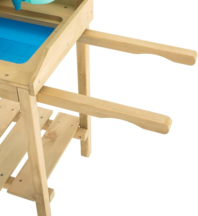 Kids Potting Bench, Outdoor Wooden Toy Toddler Gardening Table with Wheels, Sink & Faucet, Storage Shelves, Planting Pots, Durable, Weatherproof Backyard Playset for Kids Age 3+ Years