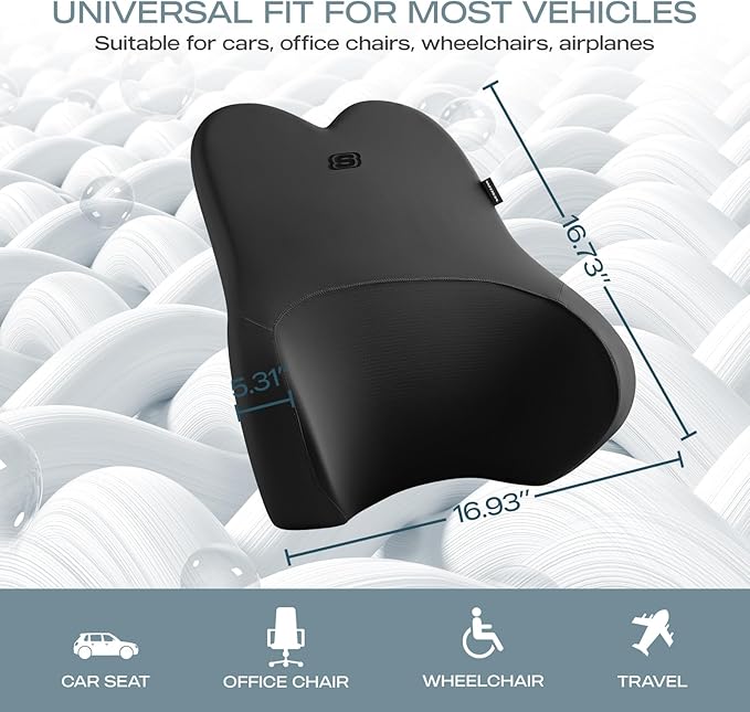 Skechers Air-Cooled & Memory Foam Lumbar Pillow,Lumbar Support Pillow for Office,Chair Lower Back Pain Relief Lumbar Pillow,Ergonomic Design Back Support Pillow for Office Chair,Car,Home,Travel,Black