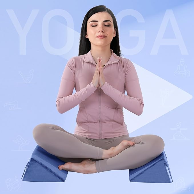 BALAPET 2 Pcs Small Wedge Pillow for Sleeping，Premium Foam Bed Pillow for Side Sleeping,Triangle Wedge Pillow for Leg Elevation,Yoga,Reduce Back Pain(Blue