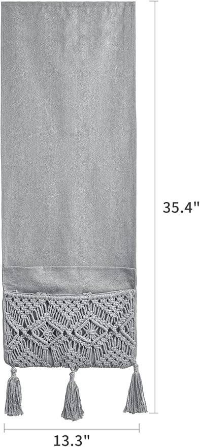 Mkono Macrame Couch Organizer Remote Control Caddy Sofa Armrest Armchair Bedside Storage Holder Bag for TV Remote, Magazine, Books, Cell Phone, iPad, Boho Living Room Home Dorm Decor, Grey