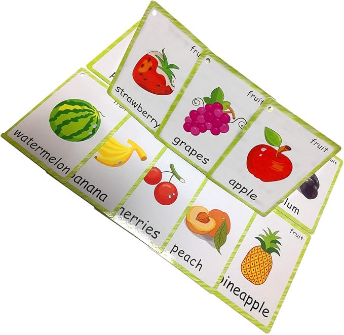 Set of Fruit and Vegetable Flash Cards for Toddlers | Kids Learning Flashcard & Montessori Pocket Cards Toys | Perfect for Pre-K Decor Background Wall Stickers, Teacher/Autism Therapists Tools