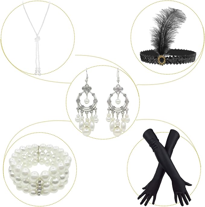 1920's Sequins Flapper Dress Children's Day Gift Party Halloween Costumes for Girls Accessories Set