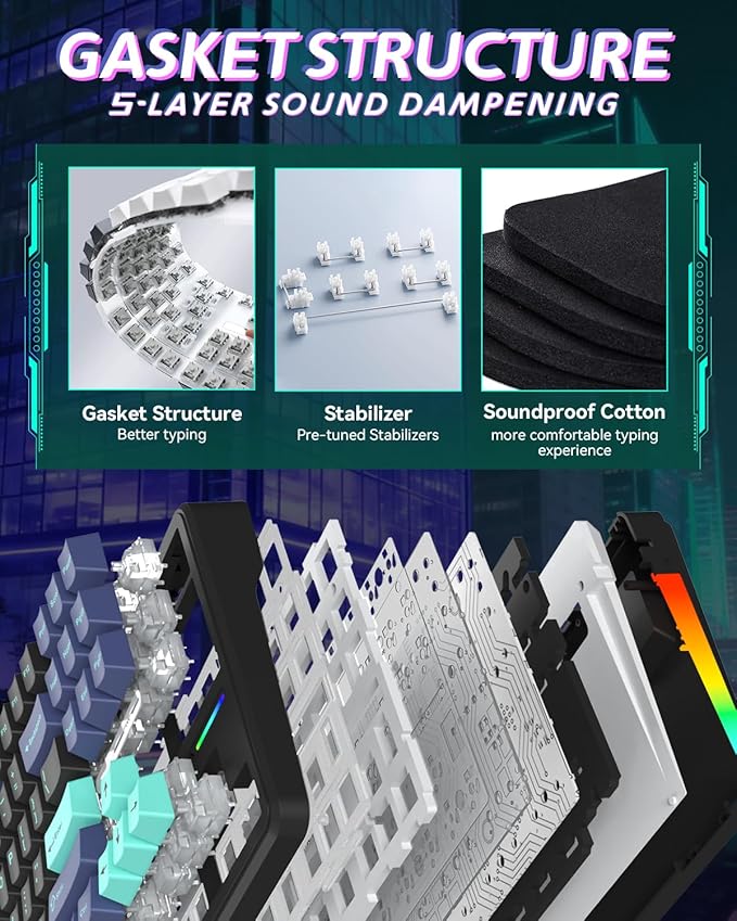 Aula F87 Pro Gaming Keyboard, Tri-Mode BT5.0/2.4GHz/USB-C Hot-Swappable RGB Wireless Mechanical Keyboard, Gasket Mount, 4000mAh, for Windows/Mac Gamer & Typists（LEOBOG Gray Wood Switch V4）