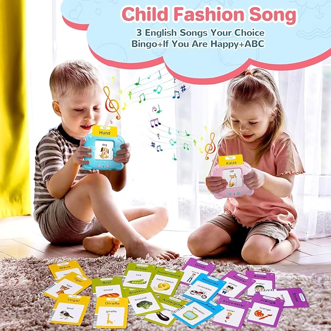 German & English Talking Flash Cards for Toddler 1-6 Year Olds, Learning Montessori Toys with 224 Sight Words, Speech Therapy Toys, Children's Sensory Preschool Learning Educational Birthday Gifts