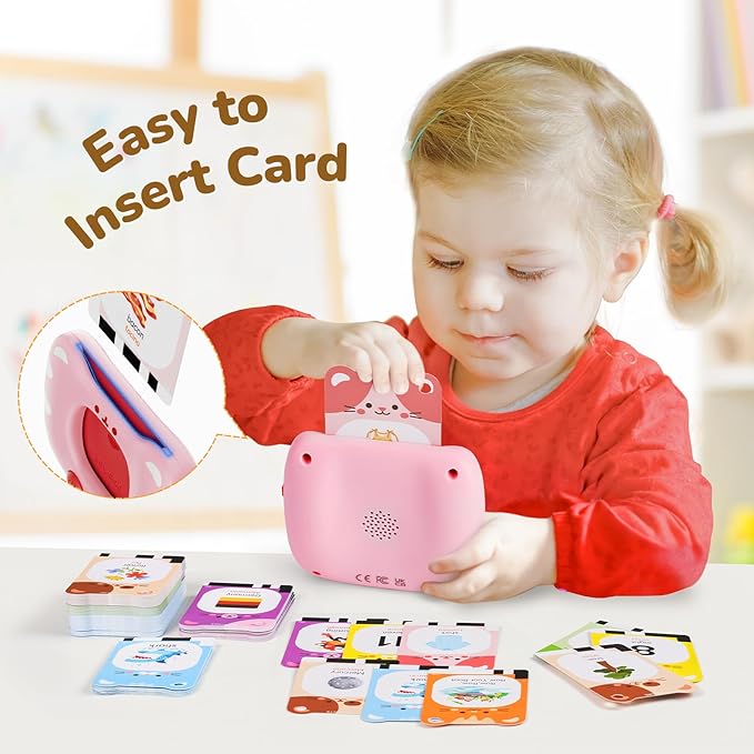 Talking Flash Cards for 2+ Toddlers Clear Voice & Thick Cards & Easy to Slide in and Out, Independent Play & Speech Development Toys, 16 Topics