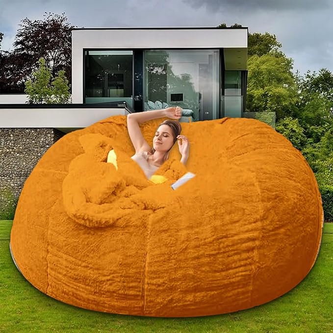 Bean Bag Chair for Adults Kids Without Filler Comfy Giant Round Lazy Sofa Chair Cover Floor Chair Cover for Bedroom Living Room, 7FT, Orange
