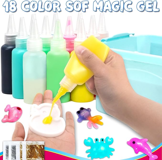 Aqua Fairy Water Gel Kit for Kids,Creative Magic Water Elf with 18 Colors Gel and 16 Shape Molds,Christmas Birthday Gifts, Party Favors, Arts & Crafts DIY STEM Kits for Boys Girls (18 Color)