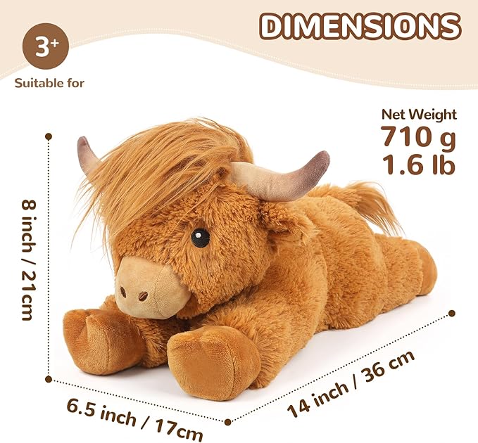 Cuckool Highland Cow Stuffed Animals, Microwavable Stuffed Animal Adorable Fluffy Highland Cow Plush for Warmth, Heatable Coolable Lavender Scent Toy, Cute Soft Plushie Gift for Kids Boy Girl & Adults